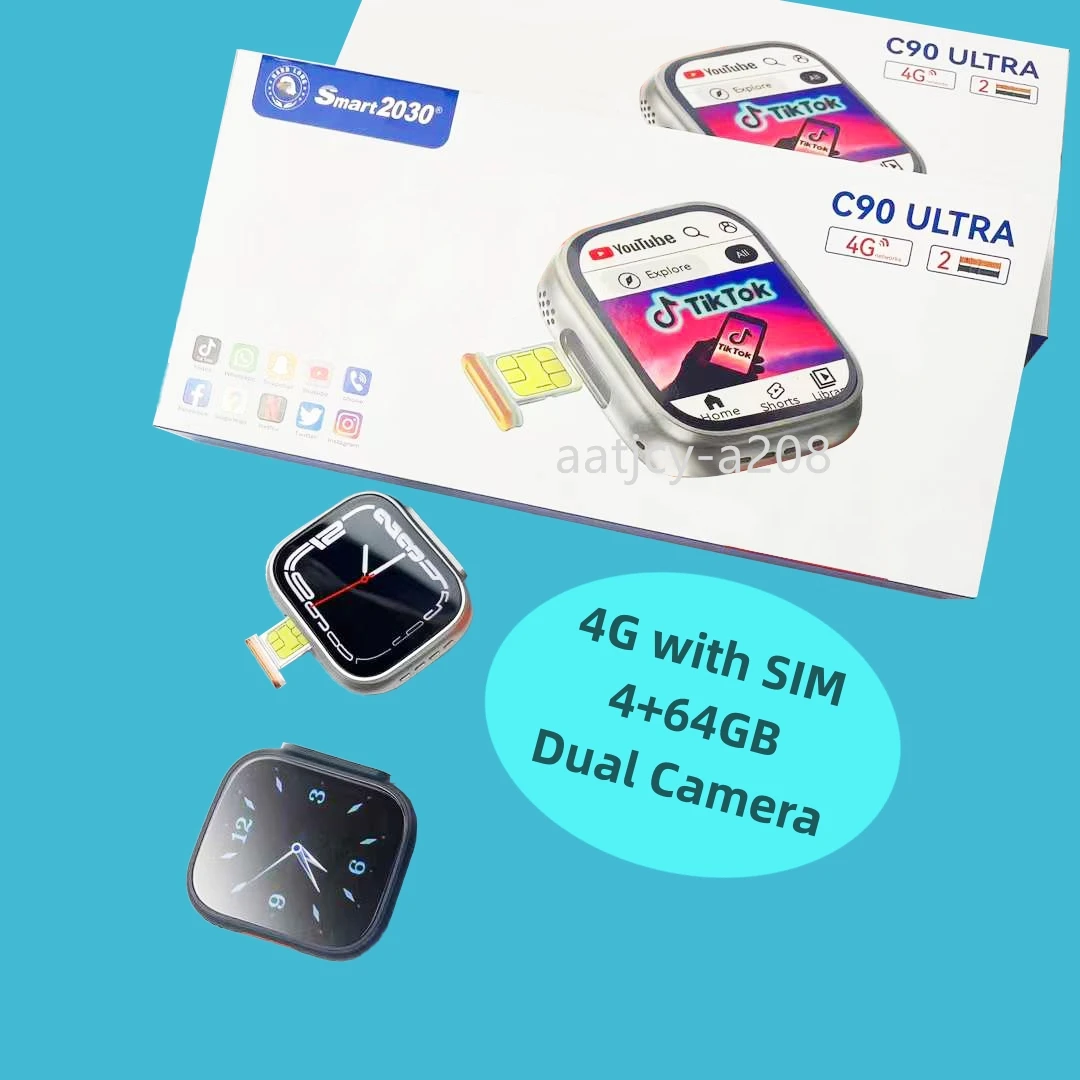 4G Android Smart Watch C90 Ultra with Sim Card Multi-Function Health Monitoring Magnetic Charging C90 Max Fashion Smart Watch S8