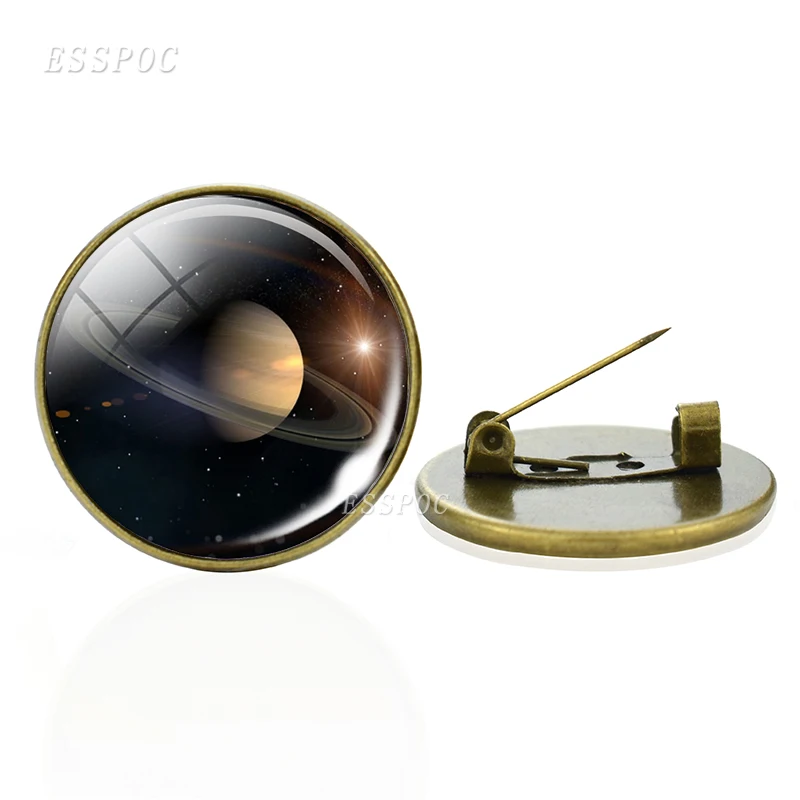 Planet Jewelry Solar System Pins Earth Pluto Saturn Jupiter Sun Moon Glass Dome Brooches Nebula Starry Night Badges