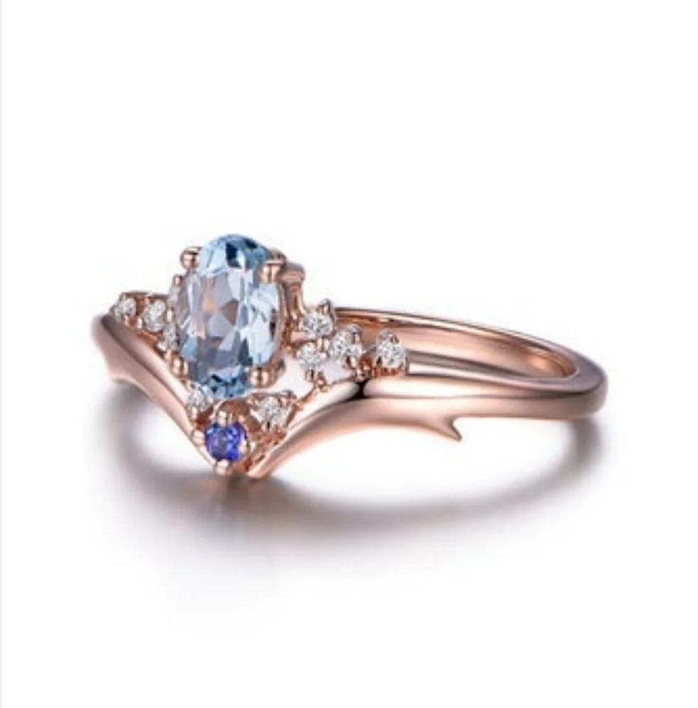 Vintage 2A Oval Aquamarine Cute Dolphin Ring In 925 Sterling Silver