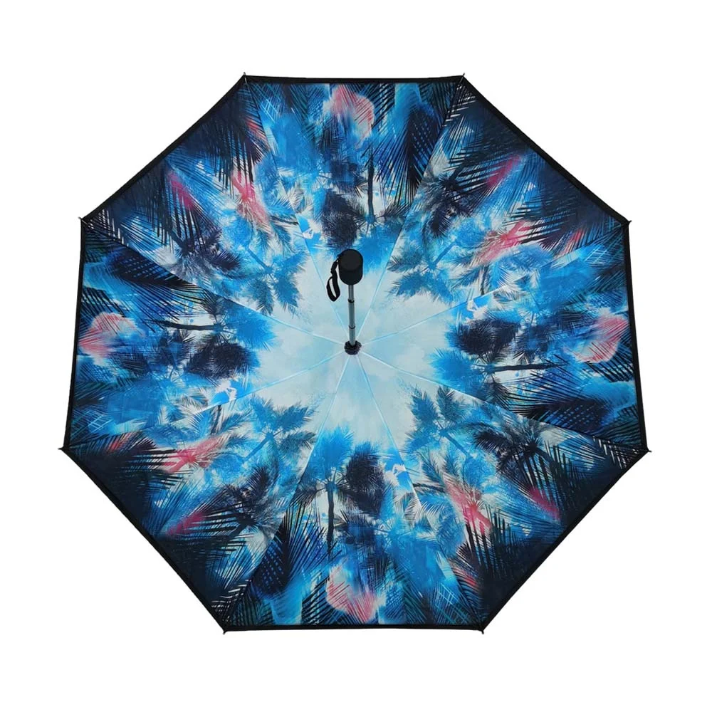 Double Canopy Hidden Frame Manual Open Three folding Umbrella With Logo Prints