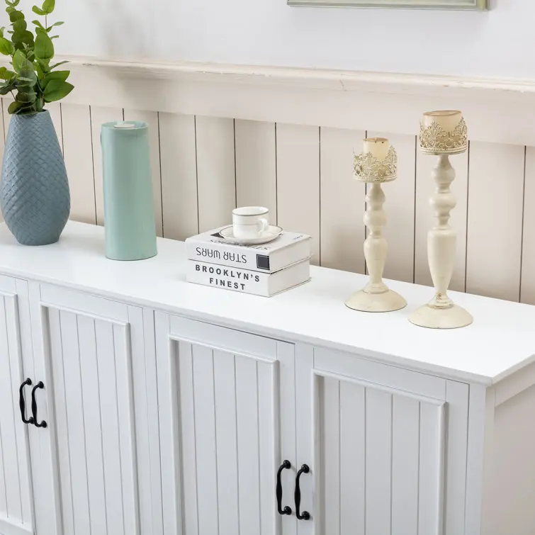 62.2' Sideboard crafted from solid and engineered wood in a breezy white hue with a clean finish kitchen sideboard cabinet