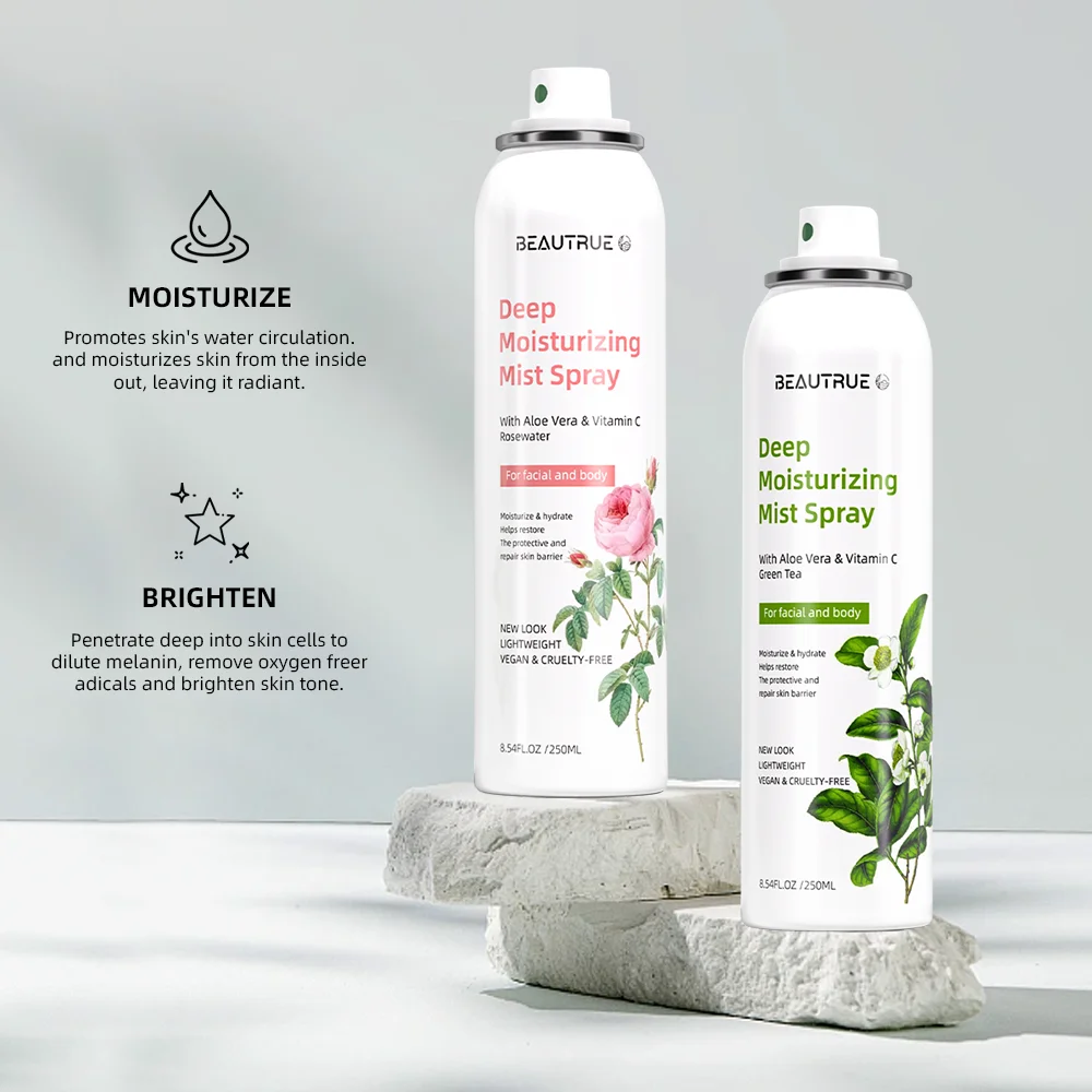 Factory Custom 250mL Natural Rosewater Green Tea & VC Moisturizing Spray For Face And Body Aloe Vera Vegan Hydrating Mist Spray