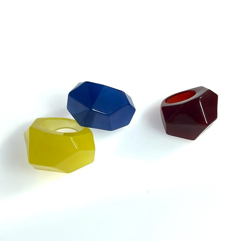 Vertebral Stereoscopic Resin Plastic Acrylic Rings Minimalist Stacking Faceted Resin Acrylic Handmade Candy Color Chunky Rings