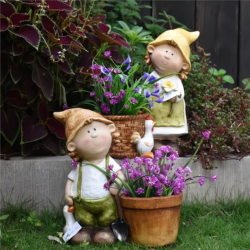Lilly and Len Elves standing  Statue Resin Garden Ornament