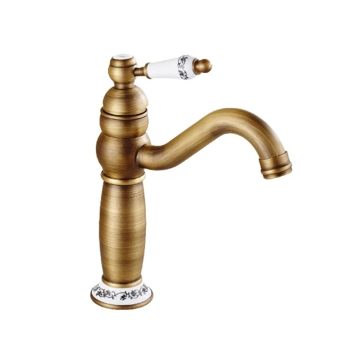 Factory supplier bathroom sink tap brass vintage old effect rose gold single handle hot and cold wash hand basin faucet
