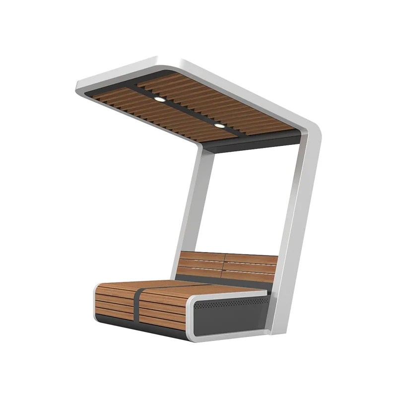 Solar Garden Bench with LED Lights Charger Wifi Bluetooth Audio Modern Smart Bench Outdoor Solar Bench