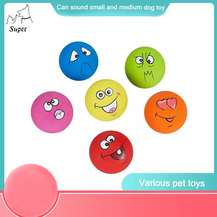 Wholesale Low MOQ Colorful New Patterns Natural Rubber Smile Face Dog Squeaky Toys,Dog Soft Toy Squeaker Ball