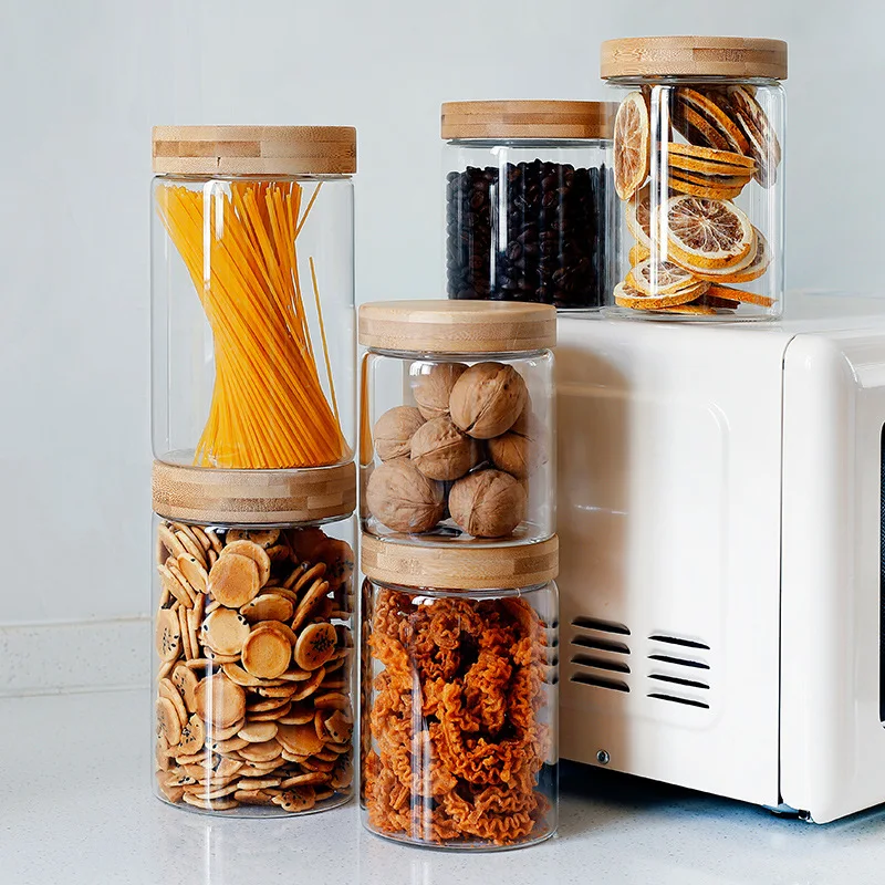 High Borosilicate Wholesale Empty Clear Round High-quality Glass Jars With Acacia Bamboo Lid And Airtight Lids
