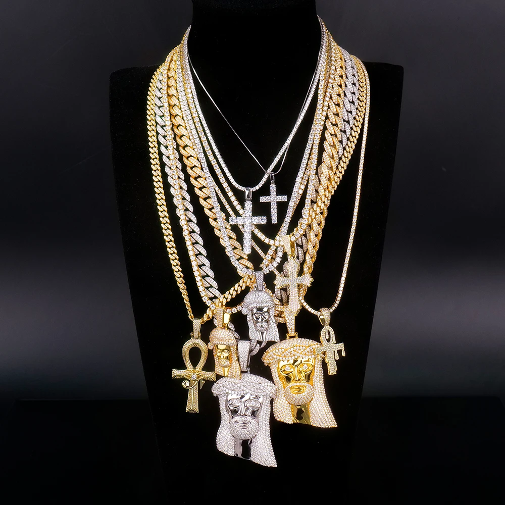 High quality hip hop men jewelry custom 925 silver jesus cross ice out chain necklace vvs mossanite moissanite diamond pendant