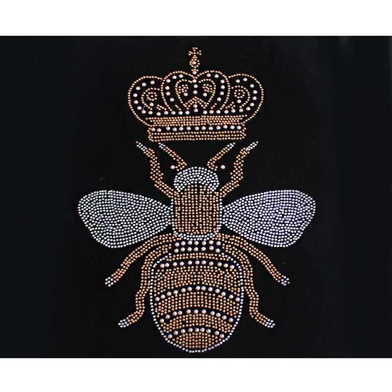 fashion gold bee and Imperial crown rhinestone Applique crystal patches cc rhinestone iron on diamond Patch for clothing decor