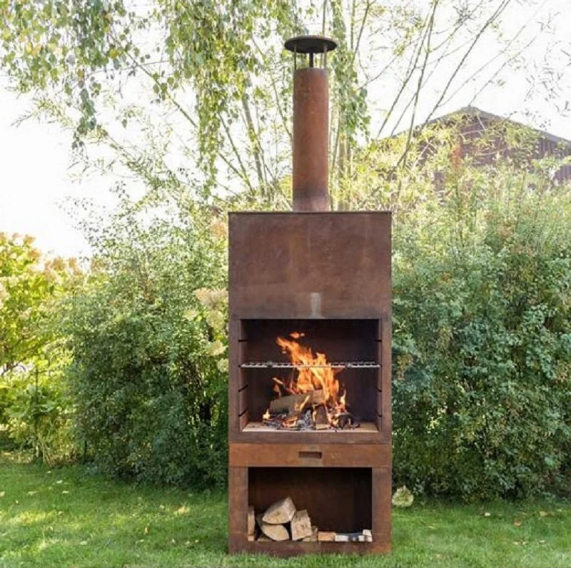 Садовый дымоход открытый стальной камин Corten
