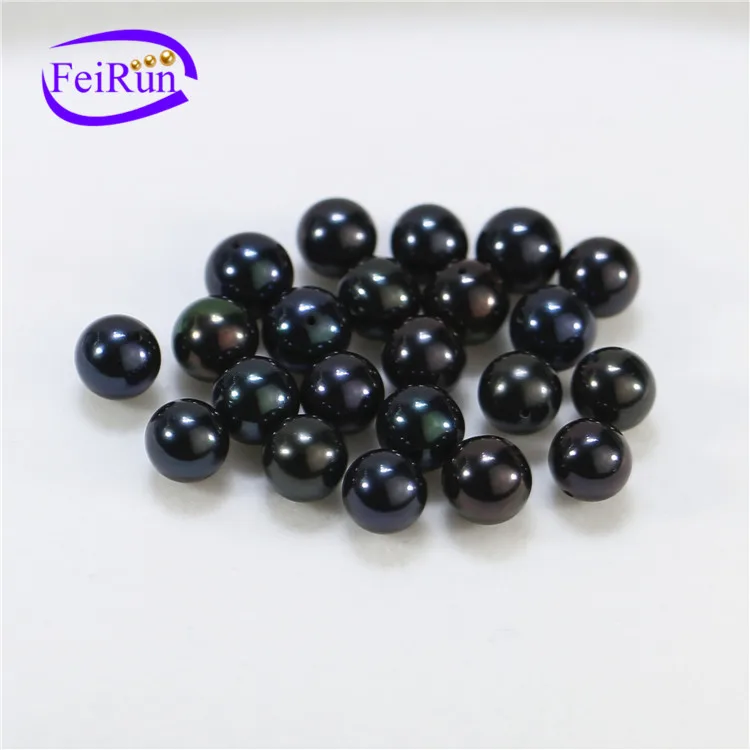 FEIRUN Perfect Round 8mm  Loose AA+ Quality black Round half hole Freshwater Pearl