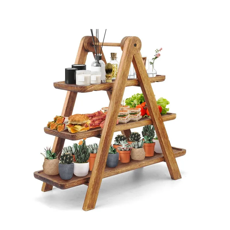 Wood 3 Tier Serving Tray Three Tiered Serving Stand Rustic Wood Tray Vintage Party Trays and Platters