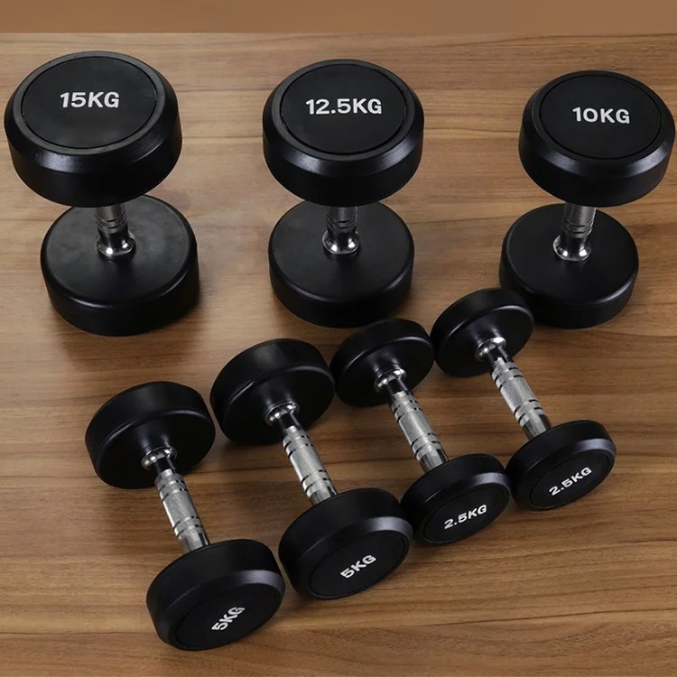 Fitness Free Weights Dumbbells Rubber Coated Dumbbell Round Head Dumbbell Gym Weight Lifting 10kg