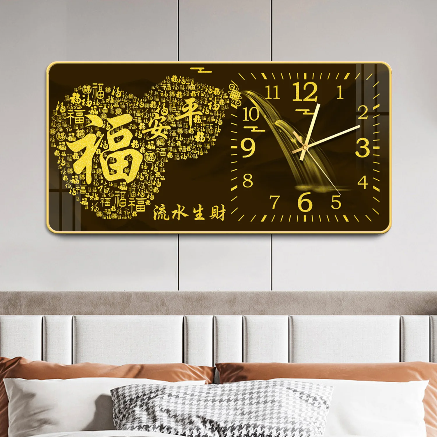 Custom Chinese Fu Zi gourd wall clock porch hallway decoration mural rich tree Wang house feng shui hanging