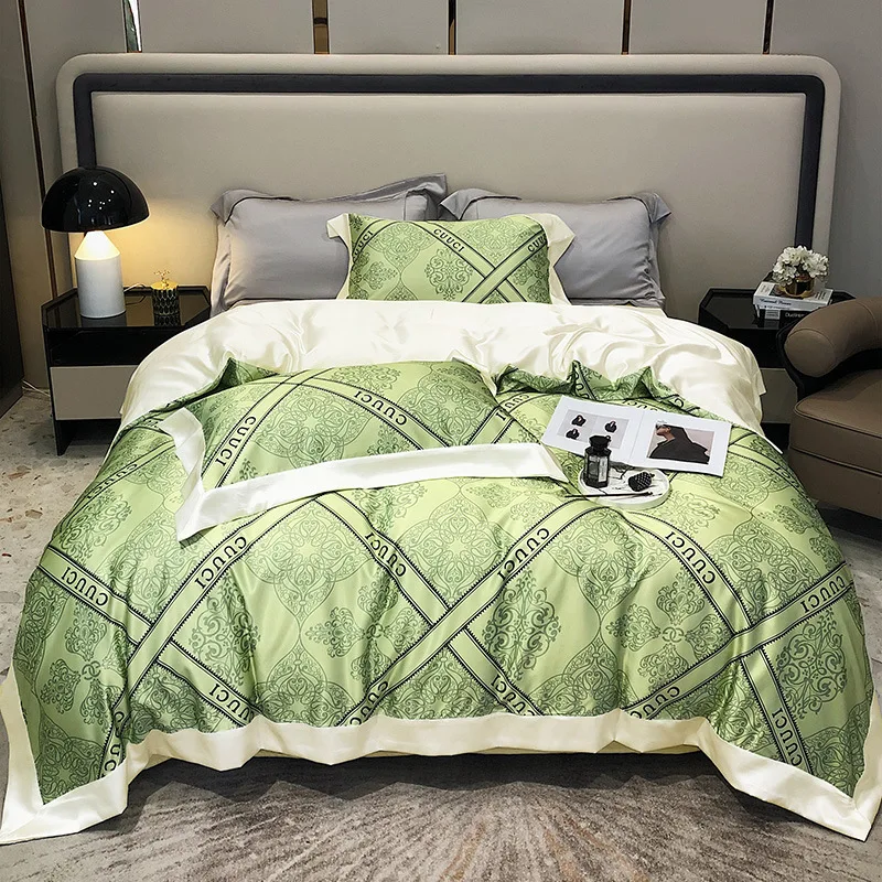 100% Tencel  Satin  60S 300TC Flower printed Queen size bedding sets for home bed linen