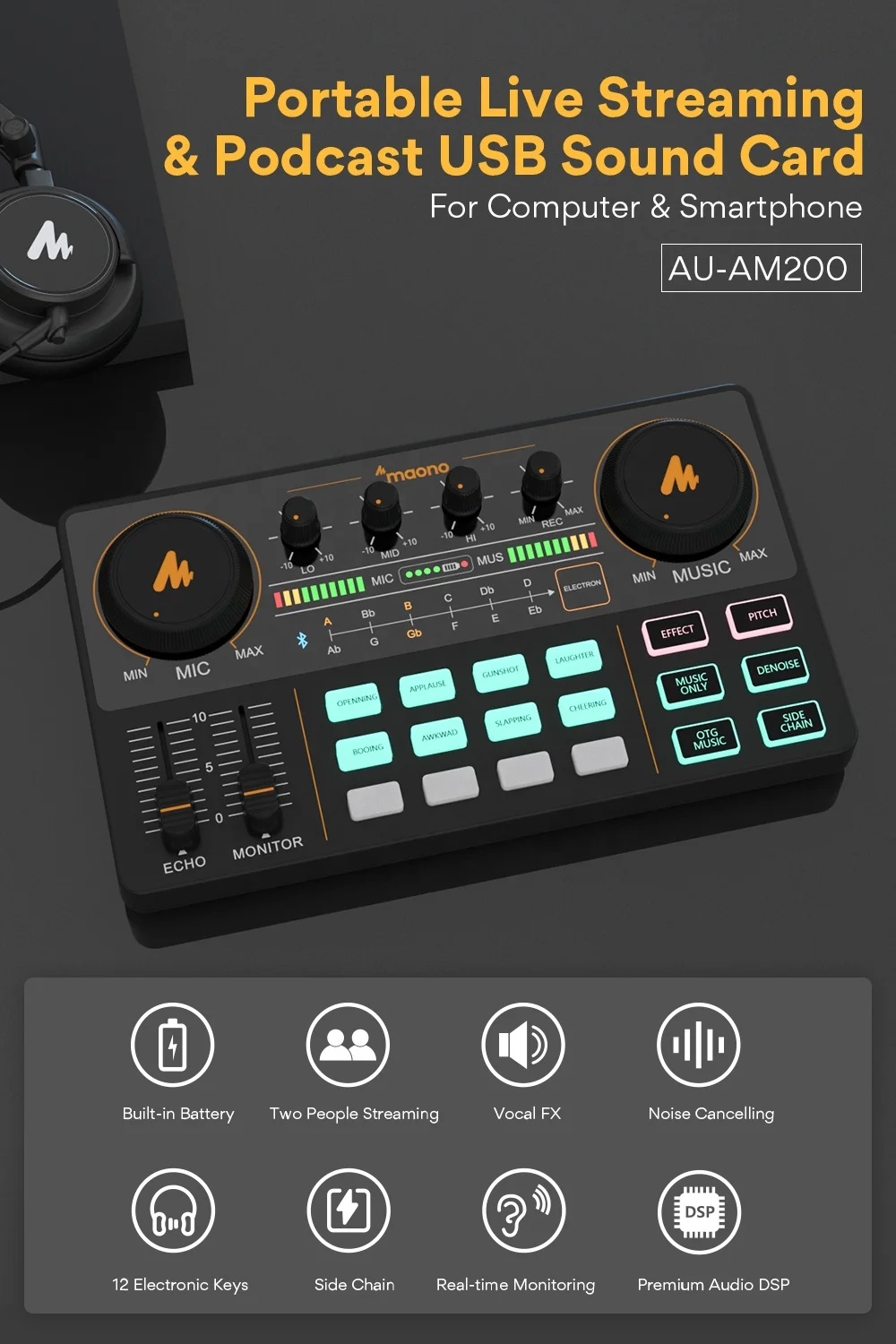MAONOCASTER Audio Interface Recording Studio Sound Card Audio Interface Multi-Channel Mixing Streaming Sound Card