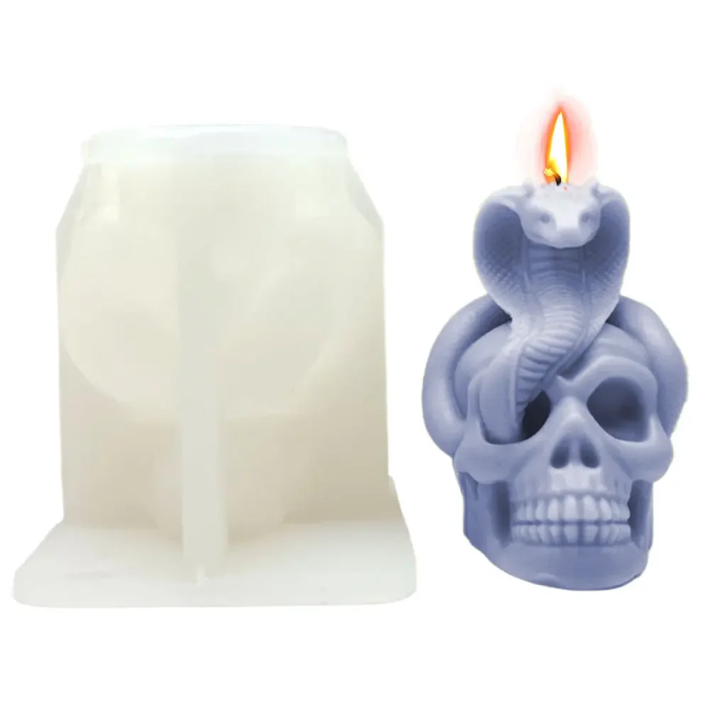 Moldes Silicona Para Velas Snake Twine Skull Candle Silicone Mould Plaster Halloween Silicone Molds For 3D Candles Candle Molds