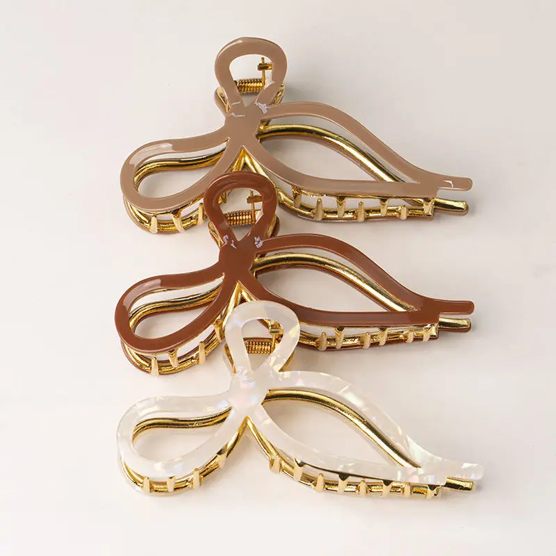 11.5cm Factory Acetate Bow Knot Hair Claw Clip Hollow Sweet Girl Acetic Acid Metal Hair Claw Acetic Acid Geometric Haarklammer