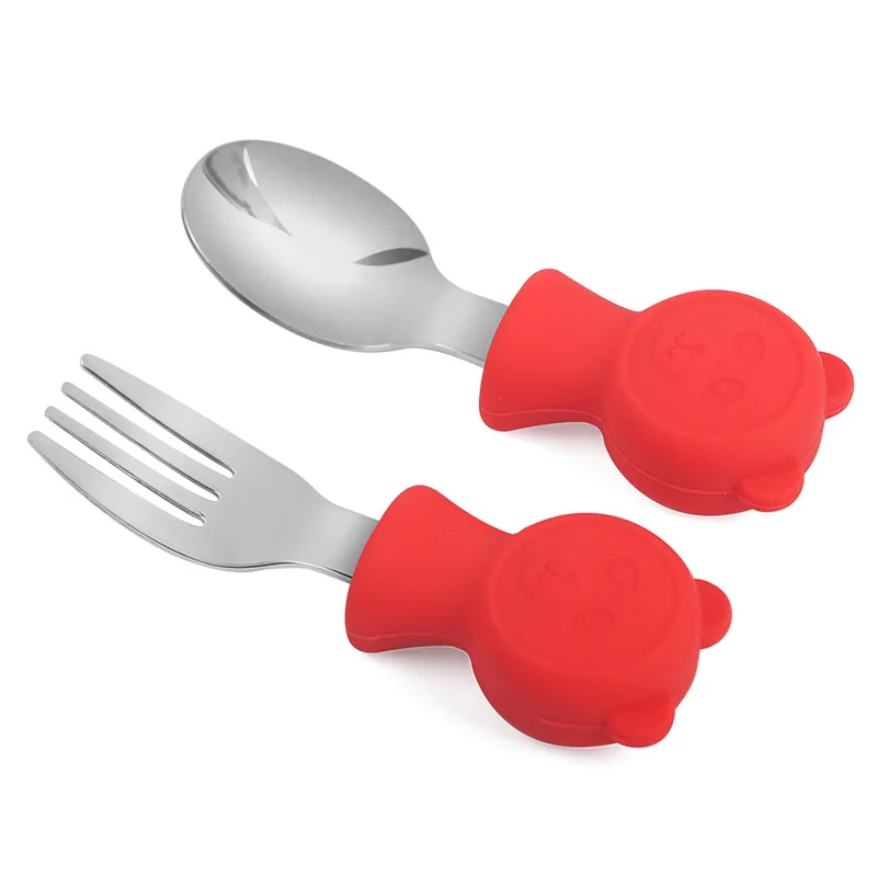 Children Utensil Stainless Steel Soon fork set Toddler Dinnerware Cutlery Cartoon Infant Food Feeding Spoon Fork