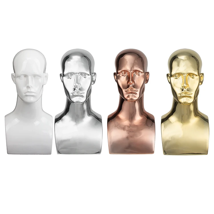 Chromed Headband Display Head Shiny Gold Stand Abs Plastic Wig Mannequin Head