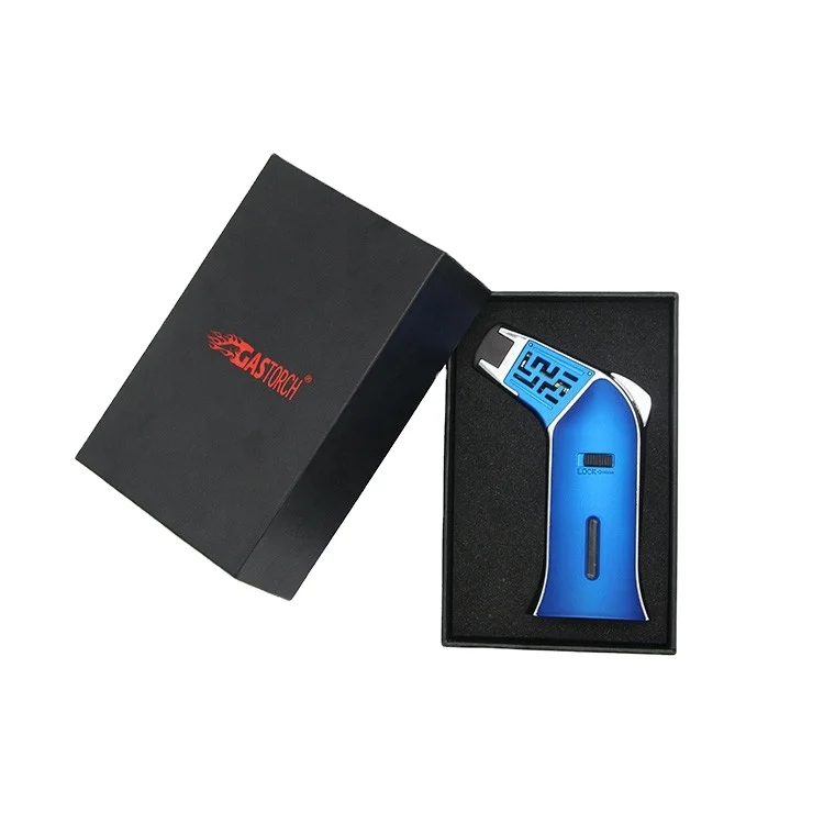 Gf-868 New Selling High Quality Modern Design Cigar Butane Lighter Candle Kitchen Refillable Black Gas Torch Lighter Jet Flame