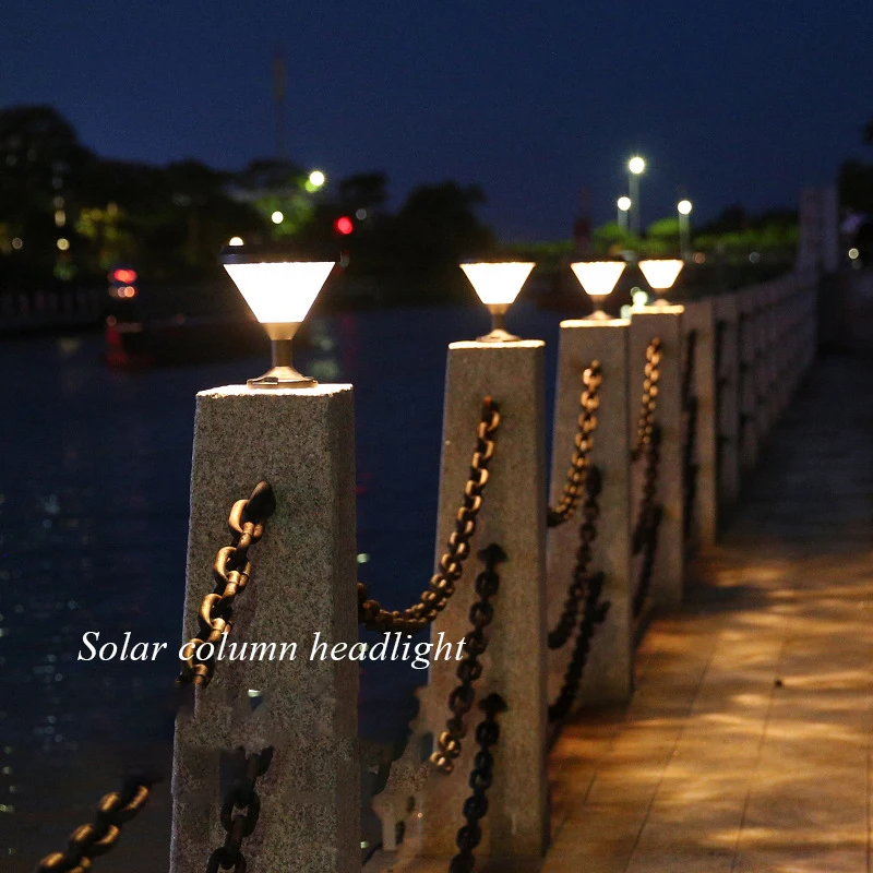 Solar Exterior Lantern Outdoor Post Light Lighting Black Pillar Lamp Fixtures With Patented Pc Cover Lens For Wood Fence Decor