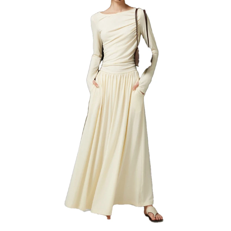 High Quality Customization Clothing Summer long Sleeve Loose Pure Color Maxi Elegant Long Dresses Women