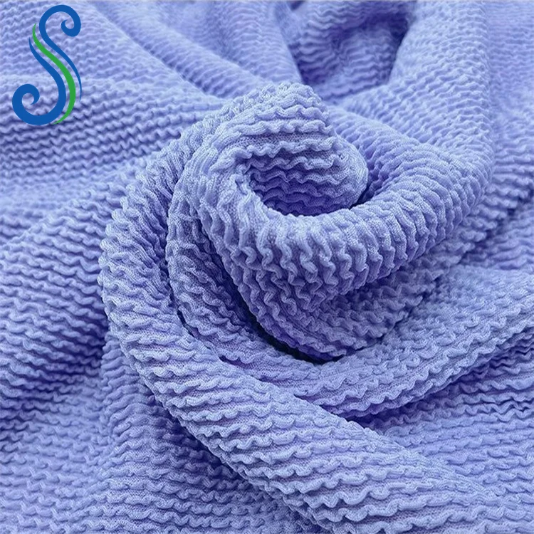 New Arrival 320Gsm 4 Way Stretch Bubble Circular Knitted Jacquard Seersucker Wrinkle Fabric for Swimsuit