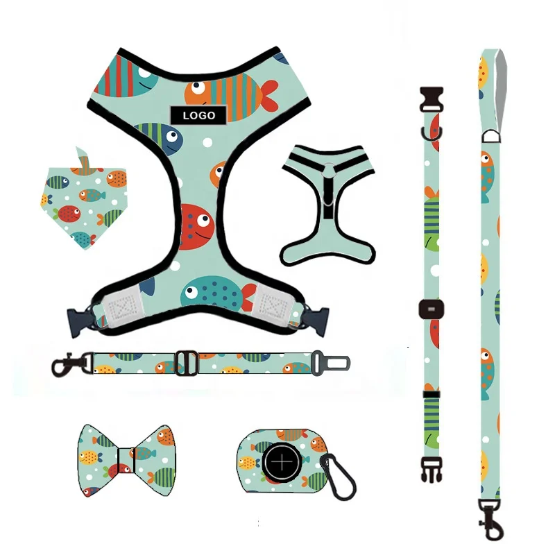 Sublimation Dog Harness Custom Logo & Design Dog Accessories Adjustable Padded Mesh Harness Collar Lead