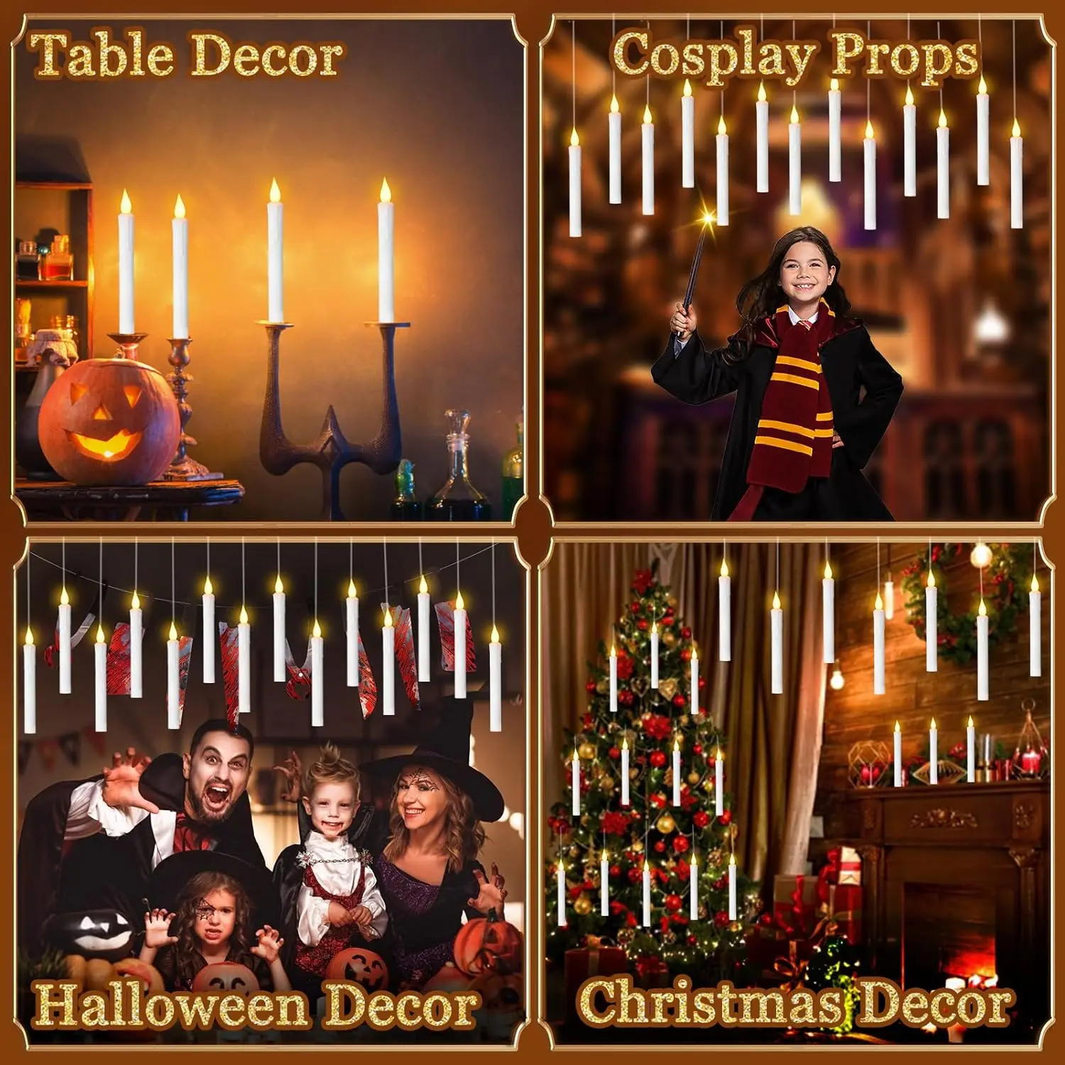 Battery Operated Flameless flickering Harry hanging Taper Floating Fake Candles with Magic Wand Remote