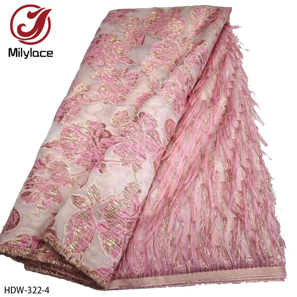 African Organza Jacquard Brocade Tulle Lace Fabric Feather Brocade Lace Fabric
