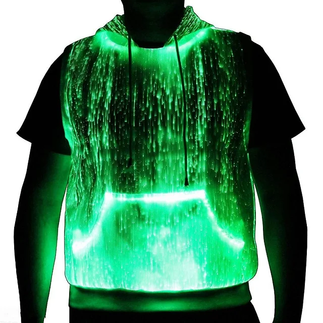 Cool 7 colors customized stage performance light-emitting clothes flashing LED optical fiber hoodies