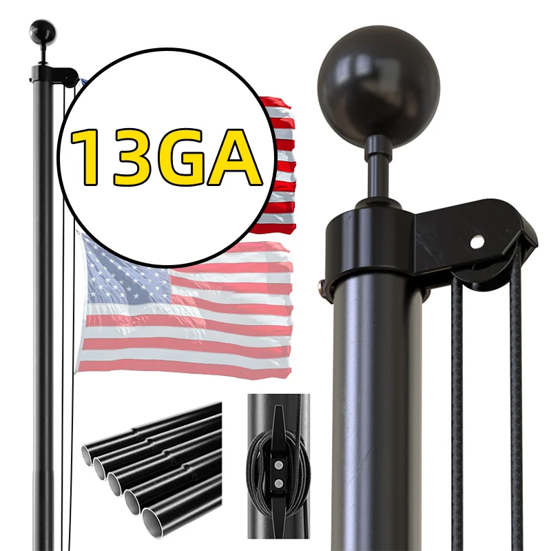 CYDISPLAY 6m 25FT Aluminum Flagpole Kit 13 Gauge 1.8 Adjustable Sectional Outdoor Residential Manual Halyard Election Flag Pole