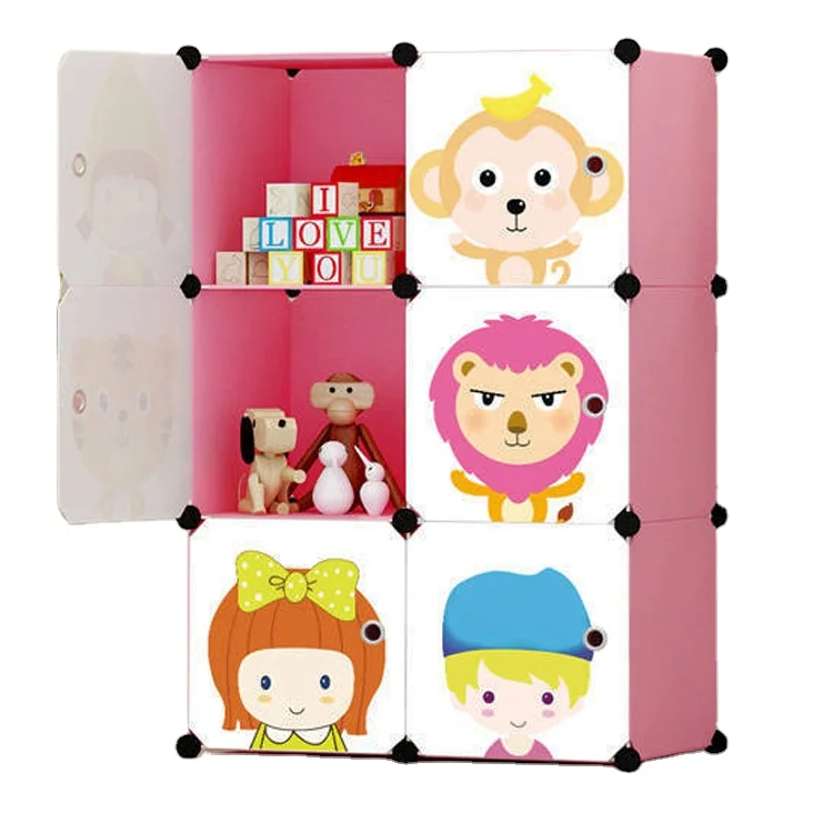 Home Bedroom Armoire Cartoon Storage Organizer Cube Wardrobe Closet Kid Assemble Plastic Portable Wardrobe Cabinets