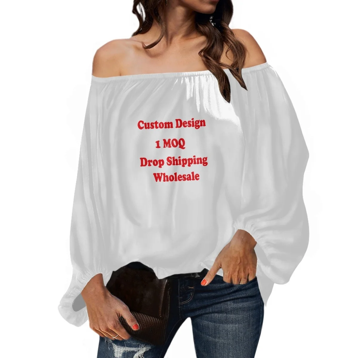 Print On Demand Off Shoulder Blouse For Women Custom Hawaiian Lei Flower Pattern One-Shoulder Chiffon