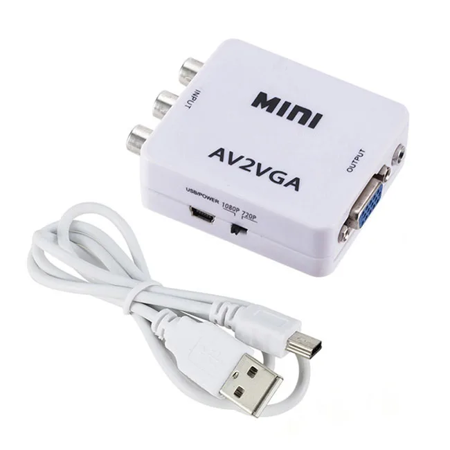 Mini AV to VGA Converter Jack Audio AV2VGA HD Video RCA PC Data to TV Adapter