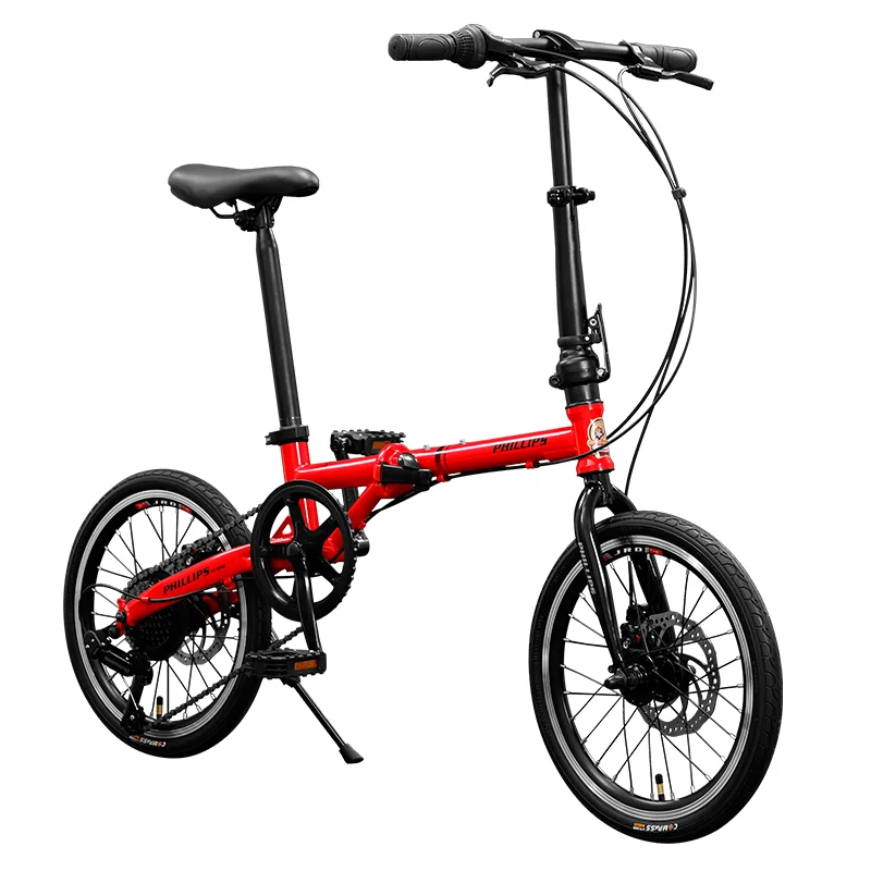 PHILLIPS 2023 New Listing Fold Bicycle 16 Inch 7 Speed Chromium-Molybdenum Steel Portable Folding Bike