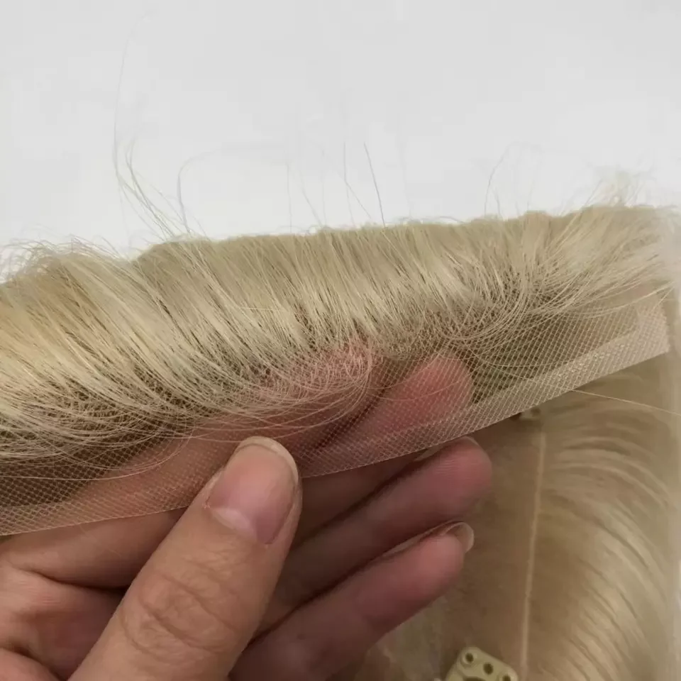High quality cheap price European lace base blonde color 100% raw virgin Human Hair Piece Natural Straight Toppers For Women