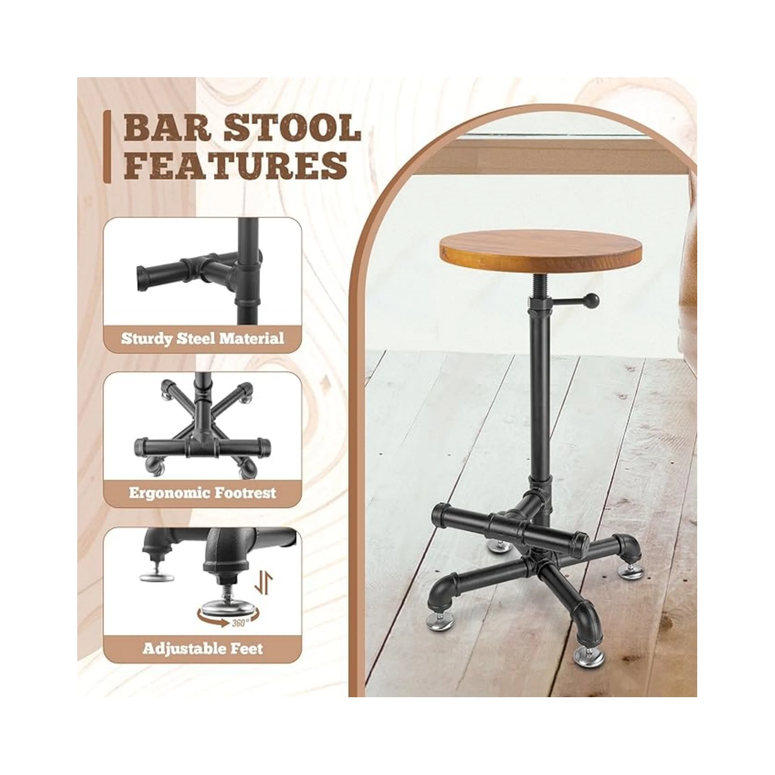 Products Industrial Bar Table & Stools Sets,Round Wood Adjustable Height Bar Table and Chairs Set for Party