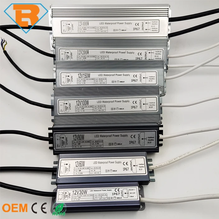 Ultra-thin IP67 Iron  30W 40W 60W 80W 100W 150W 200W 250W 300W 400W  DC12V 24V Slim Waterproof LED Power Supply