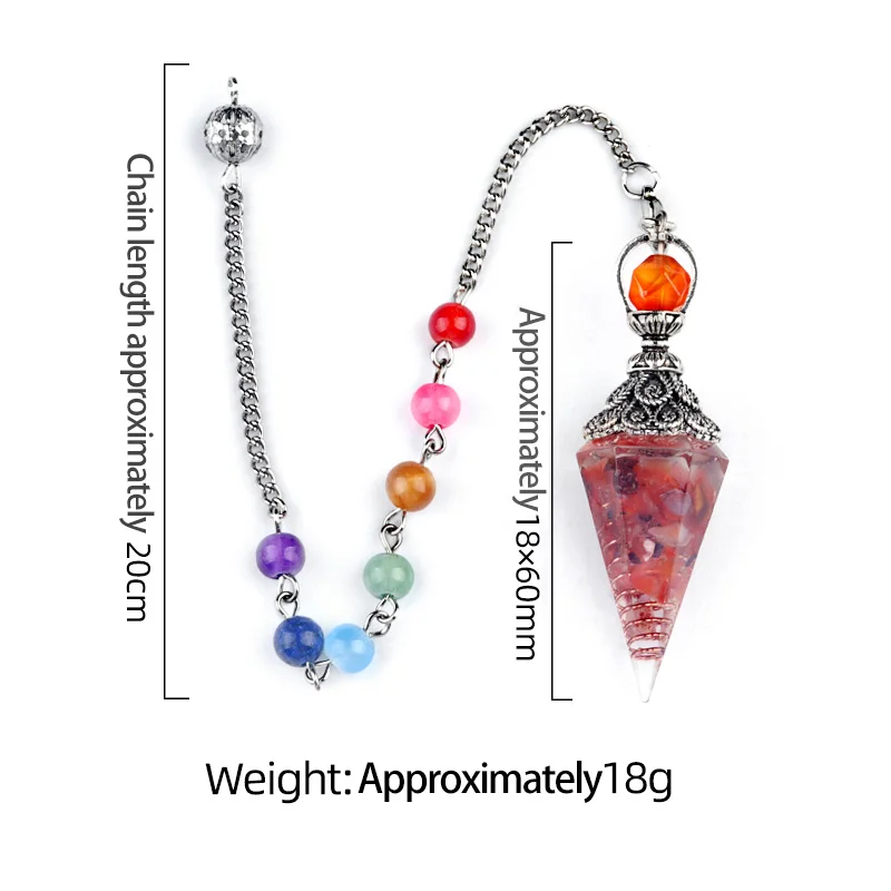 Antique Silver Colorful Spirit Pendulum Semi precious Stone Resin Orgone Pendant Hexagon Cone Pyramid Pendulum With Chain
