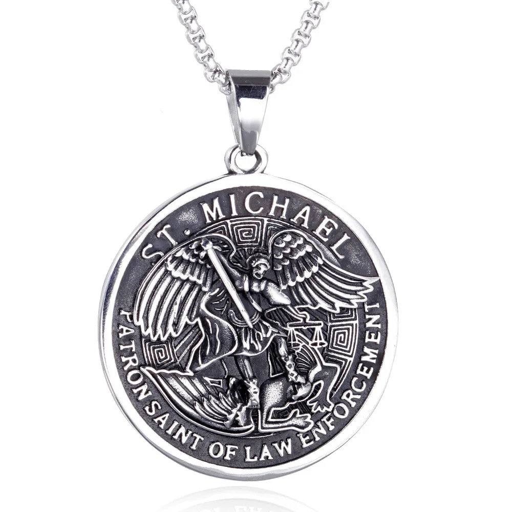 Stainless steel Religious st.michael the archangel pendant protection necklace for Saints Gifts