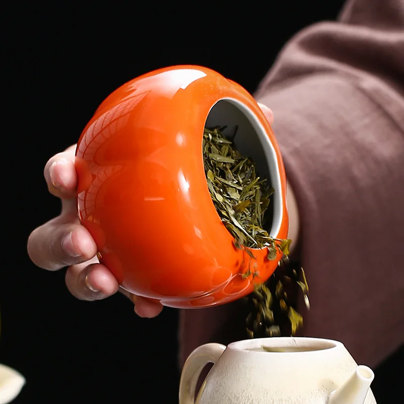 Wholesale Low MOQ Persimmon Gift Box Wedding Gift Ceramic Sealed Tea Storage Can Souvenir Customizable Logo Cookie Jar