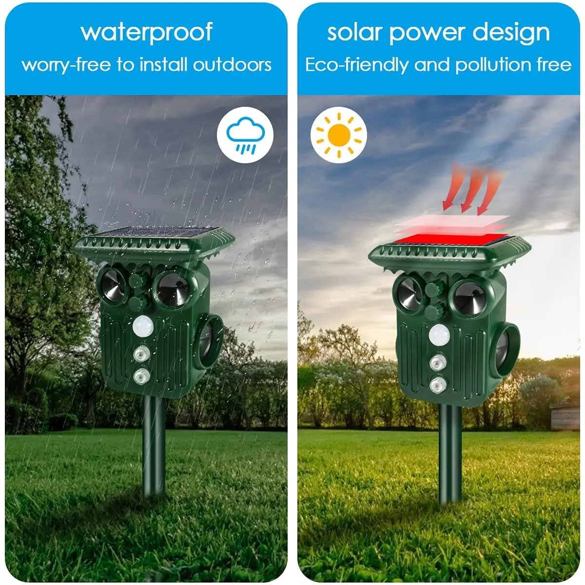 Ультразвуковой отпугиватель птиц и вредителей на солнечной батарее перезаряжаемый аккумулятор для диких животных Олень Собака Кошка Мышь репеллент