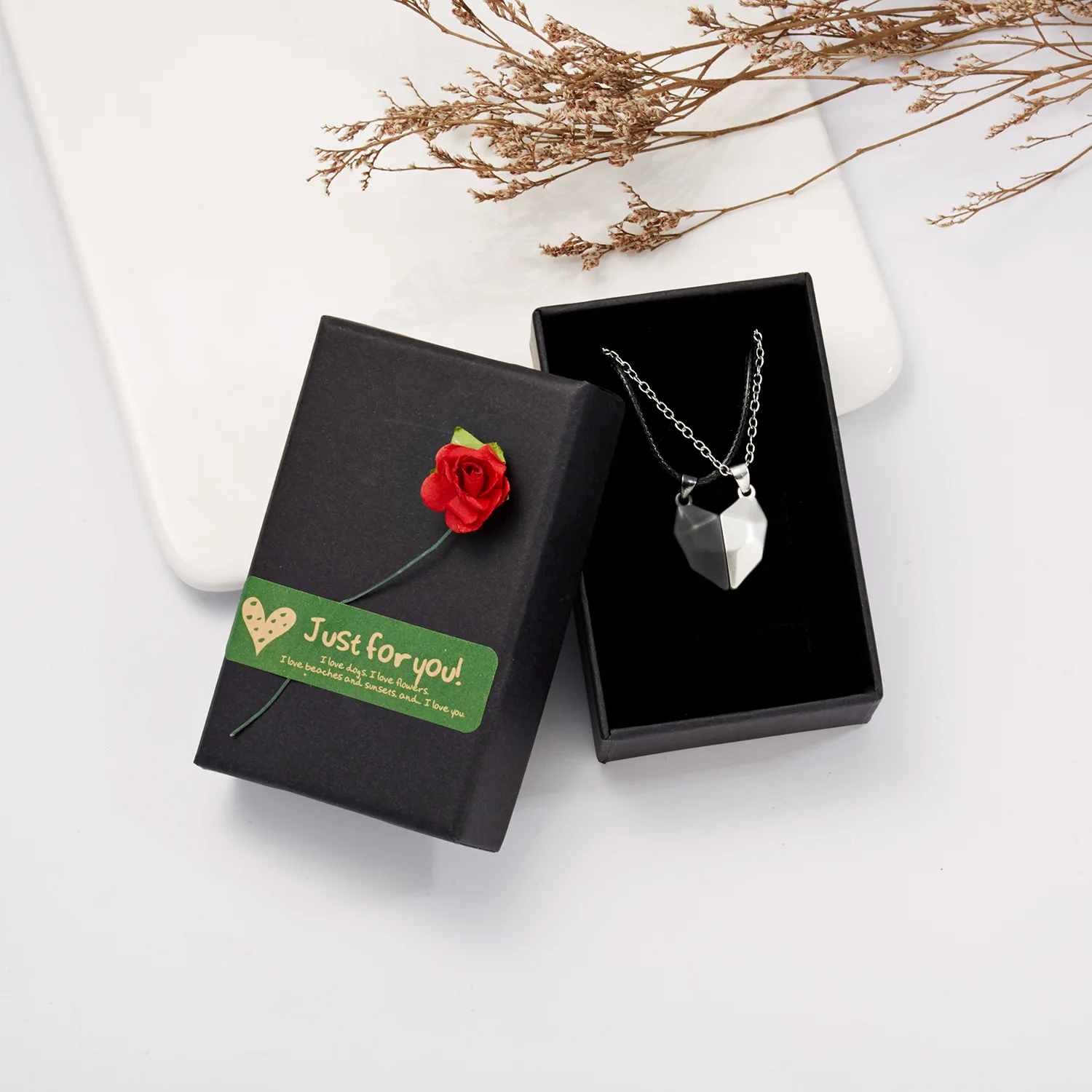 Dropshipping magnetic attractive necklace black and white wish stone couple splicing magnetic love necklace two sets N374-N375