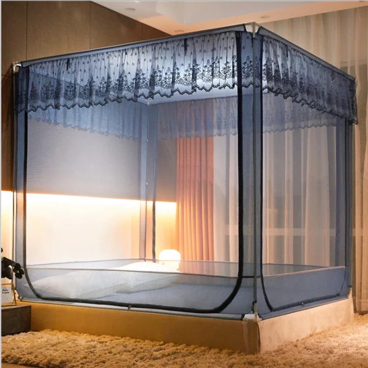 Bed type full bottom iron support back to bottom anti falling three door mosquito net for bed adults zipper gauze mosquito net