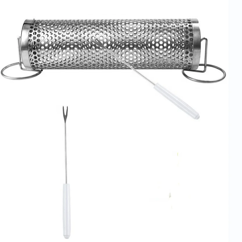 manufacturer Updated tube   BBQ Stainless Steel Grill Basket Rolling Grilling Baskets  for Outdoor Camping