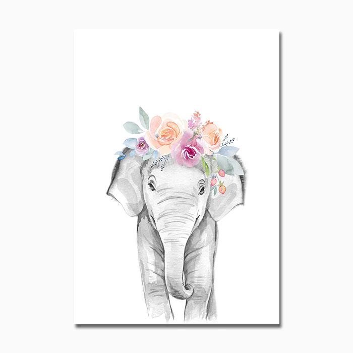 Painting Wall Pictures Kids Baby Bedroom Decor Flower Animal Canvas Poster Lion Zebra Elephant Giraffe Nursery Wall Art Print