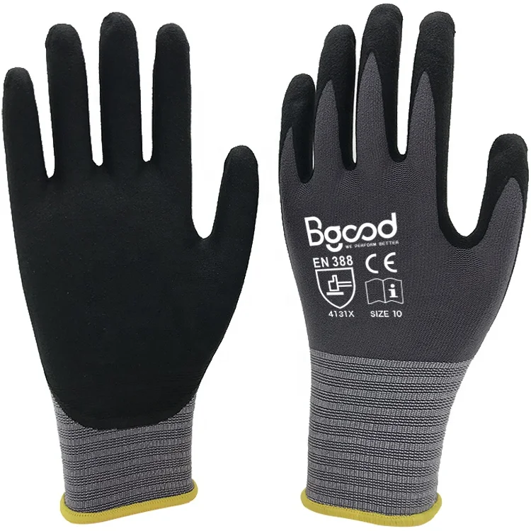custom logo worker hand protection construction safety 15G nylon spandex sandy nitrile glove for work men